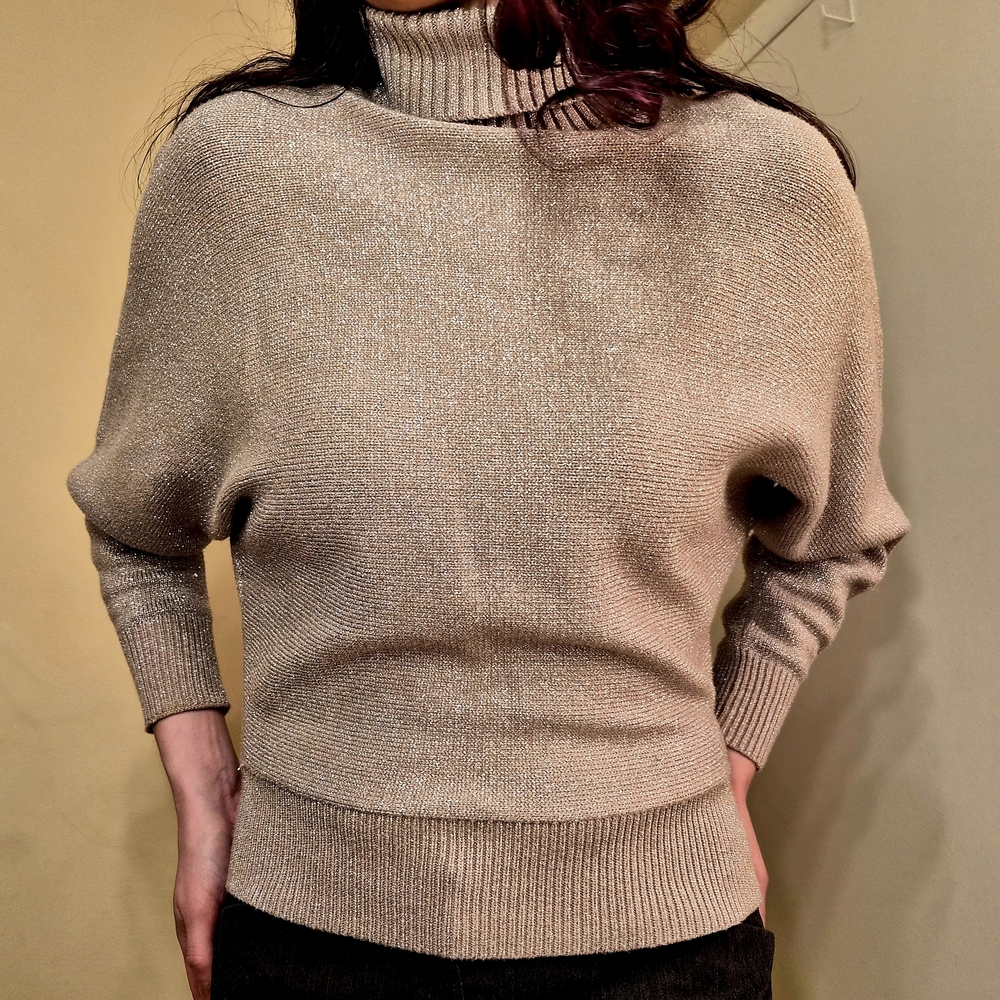 Philosophy Gold Shimmer Knit Dolman Turtleneck S/P